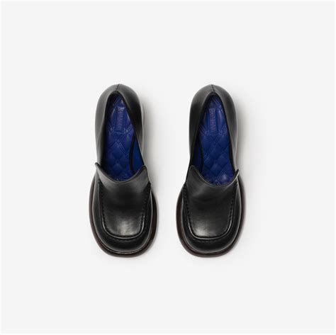 Leather Wedge Heeled Loafers in Black 